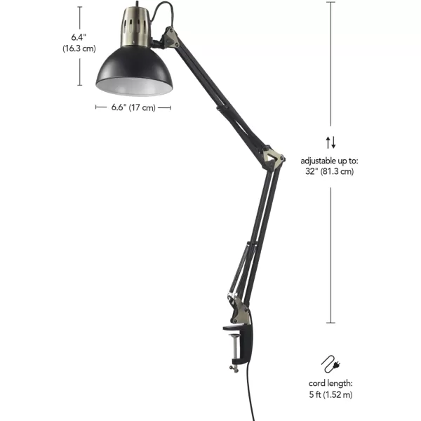 Globe Electric 12641 Architect 32quot SwingArm ClampOn Lamp Black Architect Finish LED Bulb IncludedMatte Black