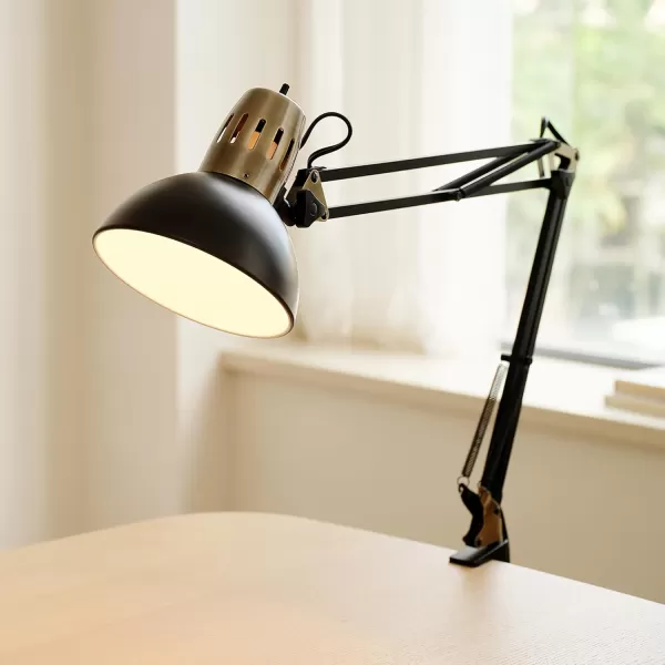 Globe Electric 12641 Architect 32quot SwingArm ClampOn Lamp Black Architect Finish LED Bulb IncludedMatte Black