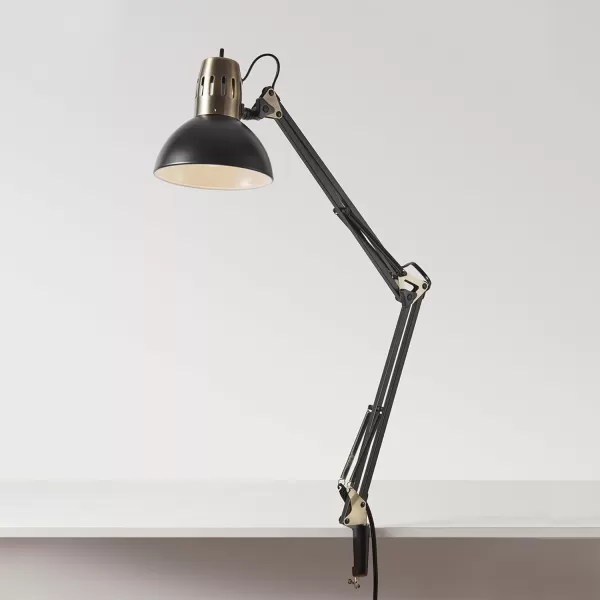 Globe Electric 12641 Architect 32quot SwingArm ClampOn Lamp Black Architect Finish LED Bulb IncludedMatte Black