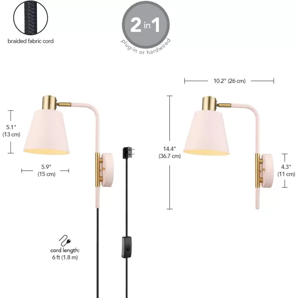 Globe Electric 51489 1Light Plugin or Hardwired Wall Sconce Matte White 6ft Clear Cord Inline OnOff Rocker Switch Bedroom and Livingroom Wall Lights LED Bulb CompatibleCleo