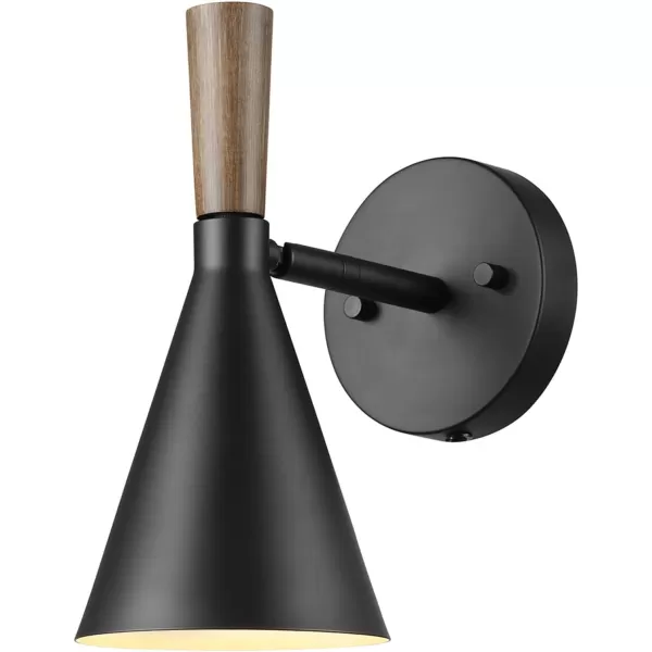 Globe Electric 51725 1Light Dimmable Plugin or Hardwire Wall Sconce Matte Black Faux Walnut Accent Stepless Dimming Rotary Switch on Canopy Black Fabric Cord Bulb Not IncludedMatte Black  Wood Toned