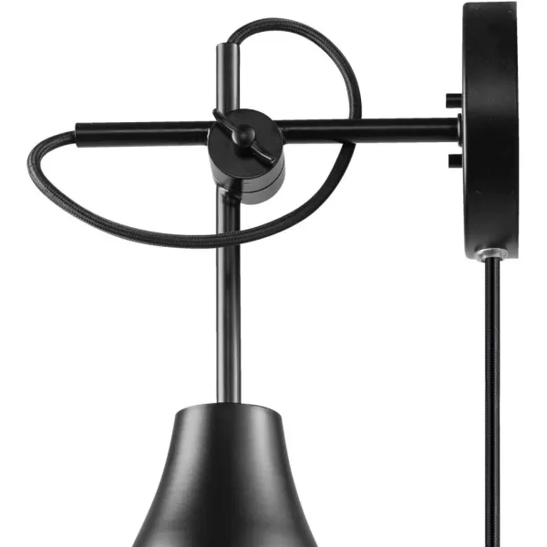 Globe Electric 51725 1Light Dimmable Plugin or Hardwire Wall Sconce Matte Black Faux Walnut Accent Stepless Dimming Rotary Switch on Canopy Black Fabric Cord Bulb Not IncludedDark Bronze