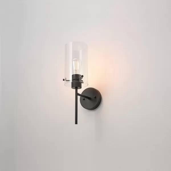 Globe Electric 51860 Pisaq 1Light Wall Sconce Matte Black Clear Glass Shade Bulb Not IncludedBlack