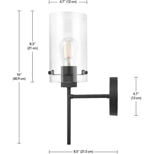 Globe Electric 51860 Pisaq 1Light Wall Sconce Matte Black Clear Glass Shade Bulb Not IncludedBlack