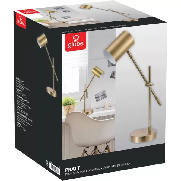 Globe Electric 52098 Pratt 20quot DeskTable Lamp Matte Brass Finish Adjustable Height Balance Arm inLine Rocker OnOff SwitchBrass 20 inch