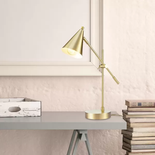 Globe Electric 52098 Pratt 20quot DeskTable Lamp Matte Brass Finish Adjustable Height Balance Arm inLine Rocker OnOff SwitchBrass