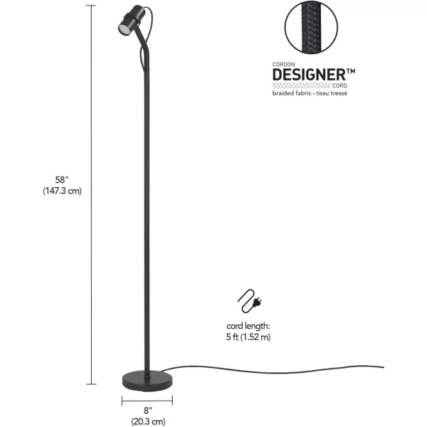 Globe Electric 65911 60quot Floor Lamp Matte Black Brass Pivot Matte Black Shade inLine OnOff Foot SwitchMRDK Matte Black