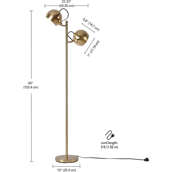 Globe Electric 65911 60quot Floor Lamp Matte Black Brass Pivot Matte Black Shade inLine OnOff Foot SwitchMiles Brass