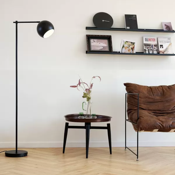 Globe Electric 65911 60quot Floor Lamp Matte Black Brass Pivot Matte Black Shade inLine OnOff Foot SwitchMolly Black