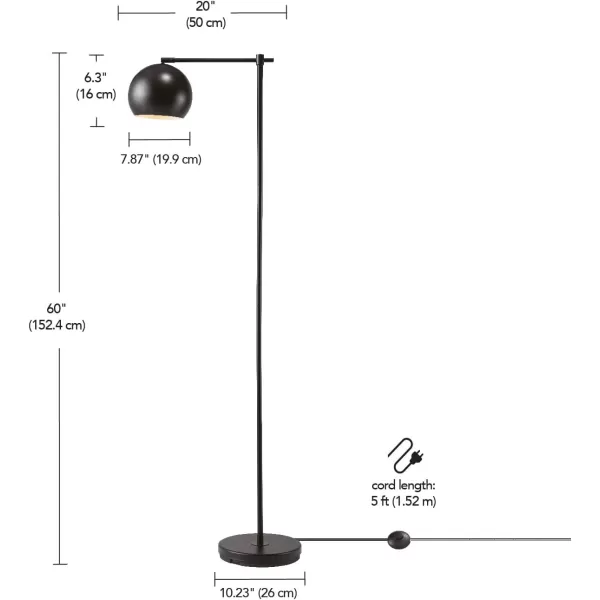 Globe Electric 65911 60quot Floor Lamp Matte Black Brass Pivot Matte Black Shade inLine OnOff Foot SwitchMolly Black