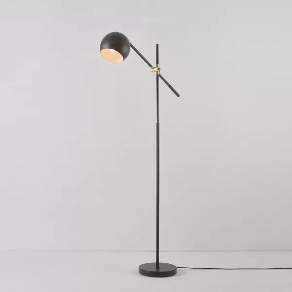 Globe Electric 65911 60quot Floor Lamp Matte Black Brass Pivot Matte Black Shade inLine OnOff Foot SwitchMolly Black  Brass