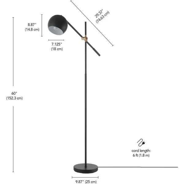 Globe Electric 65911 60quot Floor Lamp Matte Black Brass Pivot Matte Black Shade inLine OnOff Foot SwitchMolly Black  Brass