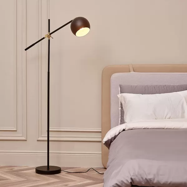 Globe Electric 65911 60quot Floor Lamp Matte Black Brass Pivot Matte Black Shade inLine OnOff Foot SwitchMolly Black  Brass