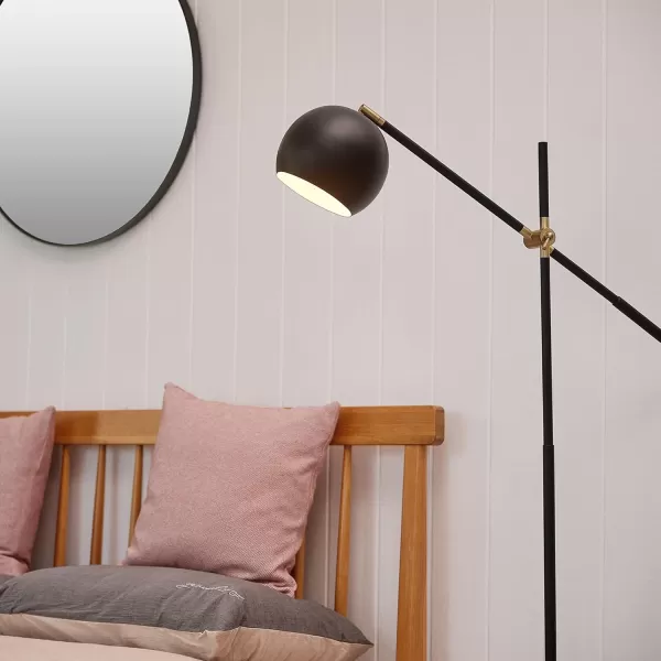 Globe Electric 65911 60quot Floor Lamp Matte Black Brass Pivot Matte Black Shade inLine OnOff Foot SwitchMolly Black  Brass