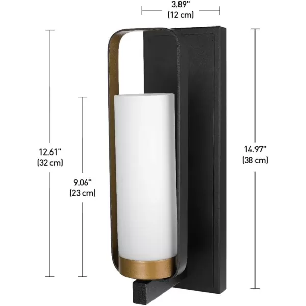 Globe Electric Alston 1Light Wall Sconce Dark Bronze Color Brushed Finish Gold Interior White Glass Shade 65839