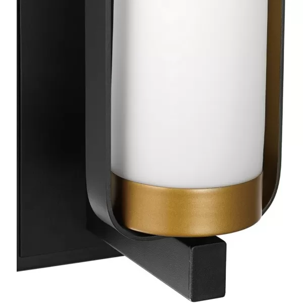 Globe Electric Alston 1Light Wall Sconce Dark Bronze Color Brushed Finish Gold Interior White Glass Shade 65839