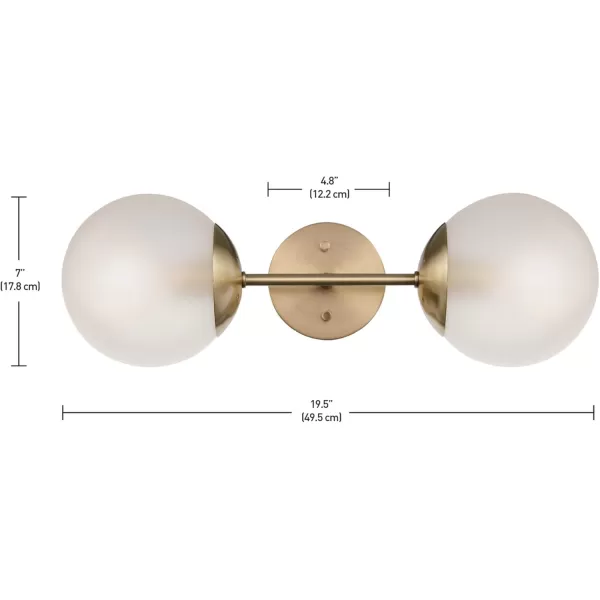 Globe Electric Celestia 2Light Wall Sconce Matte Brass Frosted Glass Shades Bulb Not Included