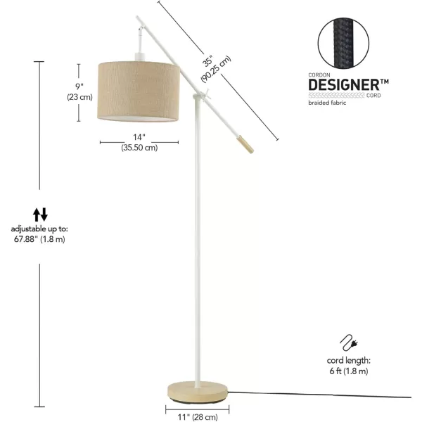 Globe Electric Serena 66quot Floor Lamp Matte White Faux Wood Accents Jute Shade Dimmable Rotary Switch on Socket