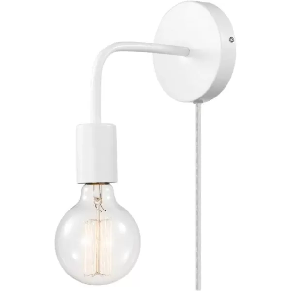 Globe Electric 51489 1Light Plugin or Hardwired Wall Sconce Matte White 6ft Clear Cord Inline OnOff Rocker Switch Bedroom and Livingroom Wall Lights LED Bulb CompatibleWalter White