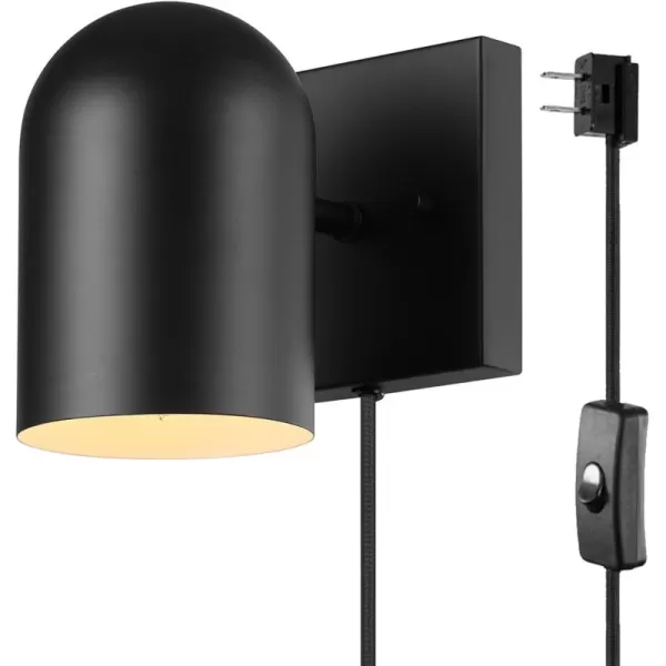 Globe Electric 51725 1Light Dimmable Plugin or Hardwire Wall Sconce Matte Black Faux Walnut Accent Stepless Dimming Rotary Switch on Canopy Black Fabric Cord Bulb Not IncludedMatte Black  Fabric Cord