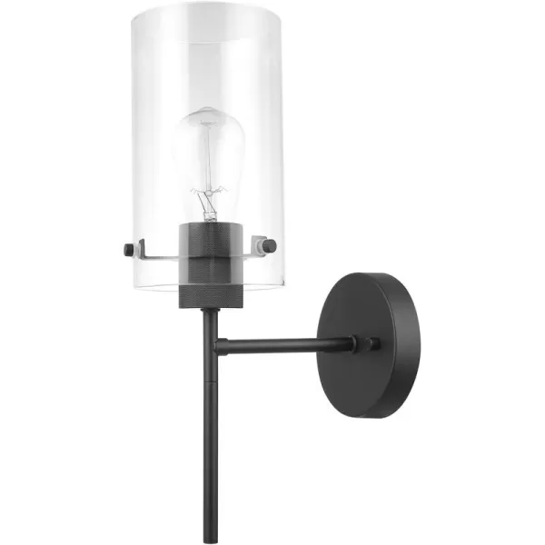 Globe Electric 51860 Pisaq 1Light Wall Sconce Matte Black Clear Glass Shade Bulb Not IncludedBlack