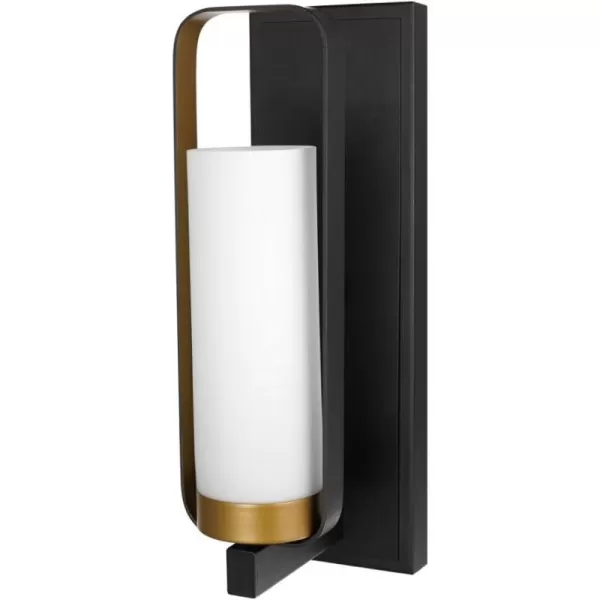 Globe Electric Alston 1Light Wall Sconce Dark Bronze Color Brushed Finish Gold Interior White Glass Shade 65839