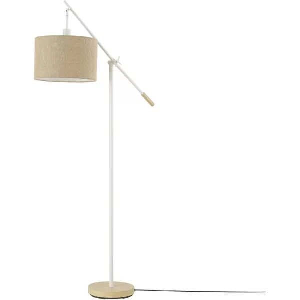 Globe Electric Serena 66quot Floor Lamp Matte White Faux Wood Accents Jute Shade Dimmable Rotary Switch on Socket