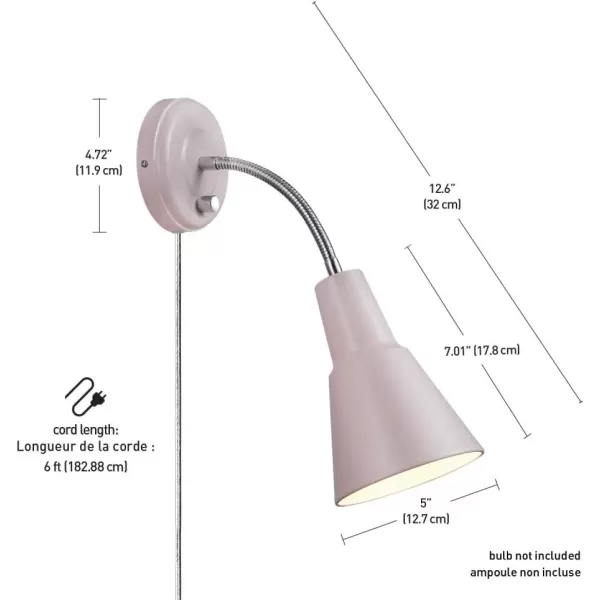 Globe Electric 13064 Sophie 1Light Plugin or Hardwire Wall Sconce Chrome Gooseneck Matte Rose 6ft Clear Cord Bulb Not IncludedPink