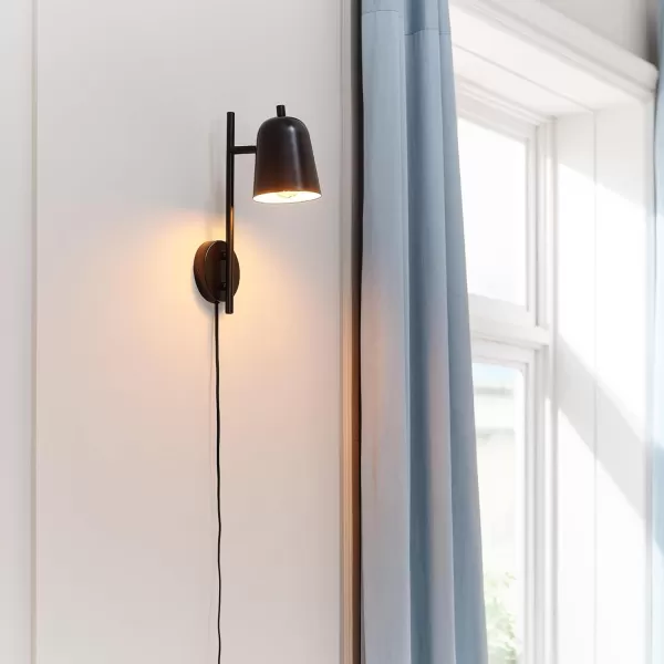 Globe Electric 51373 1Light Plugin Wall Sconce Matte Black Antique Brass Backplate Black Cloth Cord Wall Lighting Wall Lights for Bedroom Kitchen Sconces Wall Lighting Bulb Not IncludedMatte Black  Eastmont