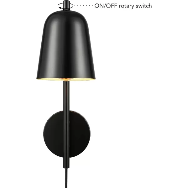 Globe Electric 51373 1Light Plugin Wall Sconce Matte Black Antique Brass Backplate Black Cloth Cord Wall Lighting Wall Lights for Bedroom Kitchen Sconces Wall Lighting Bulb Not IncludedMatte Black  Eastmont