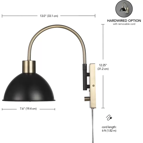 Globe Electric 51373 1Light Plugin Wall Sconce Matte Black Antique Brass Backplate Black Cloth Cord Wall Lighting Wall Lights for Bedroom Kitchen Sconces Wall Lighting Bulb Not IncludedBlack  Ivy