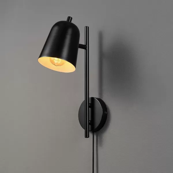 Globe Electric 51373 1Light Plugin Wall Sconce Matte Black Antique Brass Backplate Black Cloth Cord Wall Lighting Wall Lights for Bedroom Kitchen Sconces Wall Lighting Bulb Not IncludedMatte Black  Eastmont