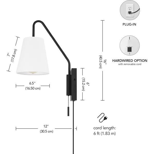 Globe Electric 51859 1Light Wall Sconce Matte Black White Fabric Shade Wall Lighting Wall Lamp Dimmable Wall Lights for Bedroom Kitchen Sconces Wall Lighting Home Dcor Bulb Not IncludedMatte Black  Everett