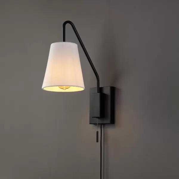 Globe Electric 51859 1Light Wall Sconce Matte Black White Fabric Shade Wall Lighting Wall Lamp Dimmable Wall Lights for Bedroom Kitchen Sconces Wall Lighting Home Dcor Bulb Not IncludedMatte Black  Everett