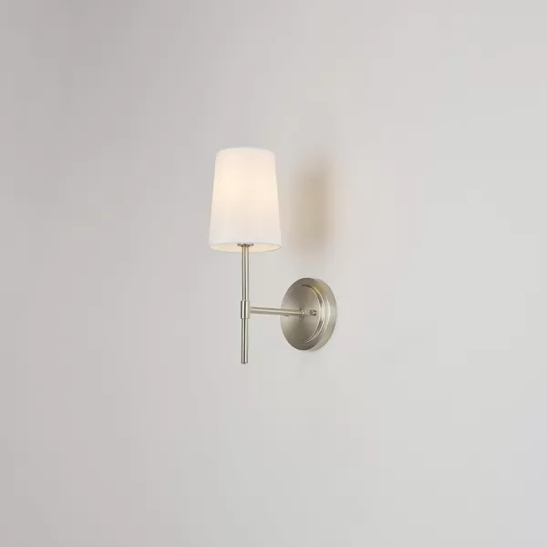 Globe Electric 51859 1Light Wall Sconce Matte Black White Fabric Shade Wall Lighting Wall Lamp Dimmable Wall Lights for Bedroom Kitchen Sconces Wall Lighting Home Dcor Bulb Not IncludedBrushed Nickel  White Shade