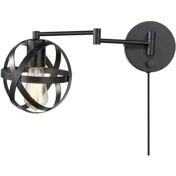 Globe Electric 51373 1Light Plugin Wall Sconce Matte Black Antique Brass Backplate Black Cloth Cord Wall Lighting Wall Lights for Bedroom Kitchen Sconces Wall Lighting Bulb Not IncludedDark Bronze  Tatum