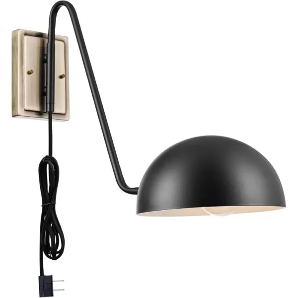 Globe Electric 51373 1Light Plugin Wall Sconce Matte Black Antique Brass Backplate Black Cloth Cord Wall Lighting Wall Lights for Bedroom Kitchen Sconces Wall Lighting Bulb Not IncludedMatte Black  Addison