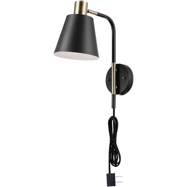 Globe Electric 51373 1Light Plugin Wall Sconce Matte Black Antique Brass Backplate Black Cloth Cord Wall Lighting Wall Lights for Bedroom Kitchen Sconces Wall Lighting Bulb Not IncludedBlack  Cleo