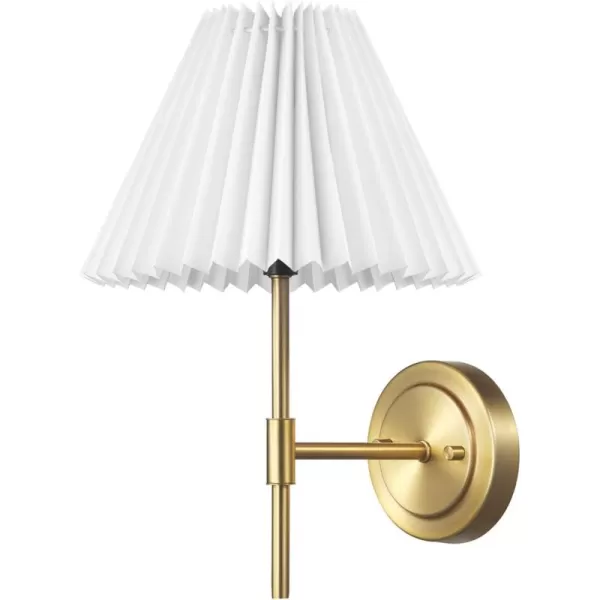 Globe Electric 51859 1Light Wall Sconce Matte Black White Fabric Shade Wall Lighting Wall Lamp Dimmable Wall Lights for Bedroom Kitchen Sconces Wall Lighting Home Dcor Bulb Not IncludedGold  White Pleated Shade