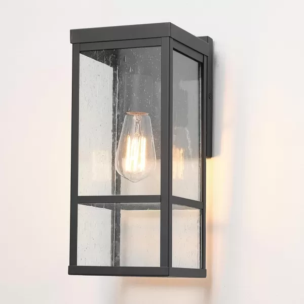 Globe Electric 44681 Bowery Sconce Matte Black with Faux Wood AccentsMatte Black  Seeded Glass