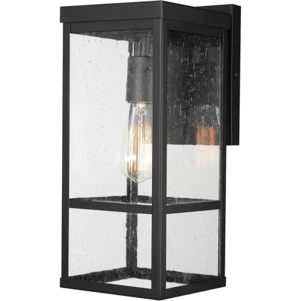 Globe Electric 44681 Bowery Sconce Matte Black with Faux Wood AccentsMatte Black  Seeded Glass