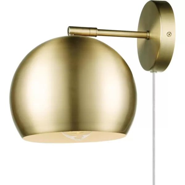 Globe Electric 51577 Novogratz x Globe Willow 1Light Plugin or Hardwire Wall Sconce Matte Brass White Fabric Cord inLine OnOff Rocker Switch