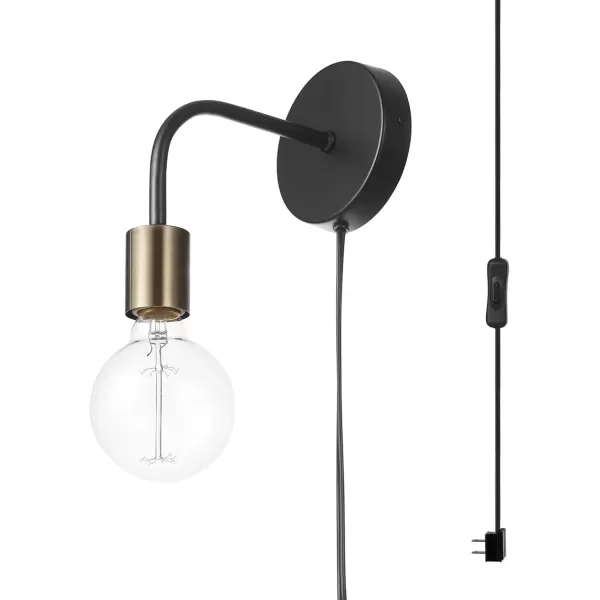 imageGlobe Electric 51370 1Light Plugin Wall Sconce Matte Black Black Cloth Cord Wall Lights for Bedroom Kitchen Sconces Wall Lighting Wall Lights for Living Room Home Dcor Bulb Not IncludedHolden Black