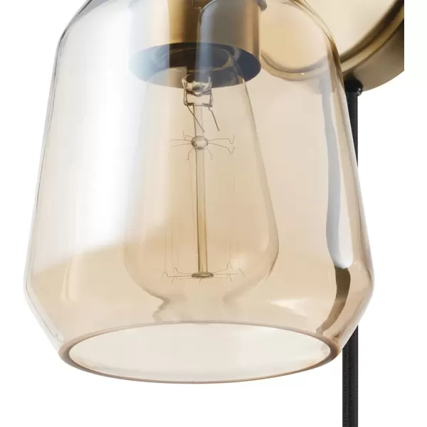 imageGlobe Electric 51715 Salma 1Light Plugin or Hardwire Wall Sconce Matte Brass Smoked Amber Glass Shade Black Fabric Cord inLine OnOff Switch