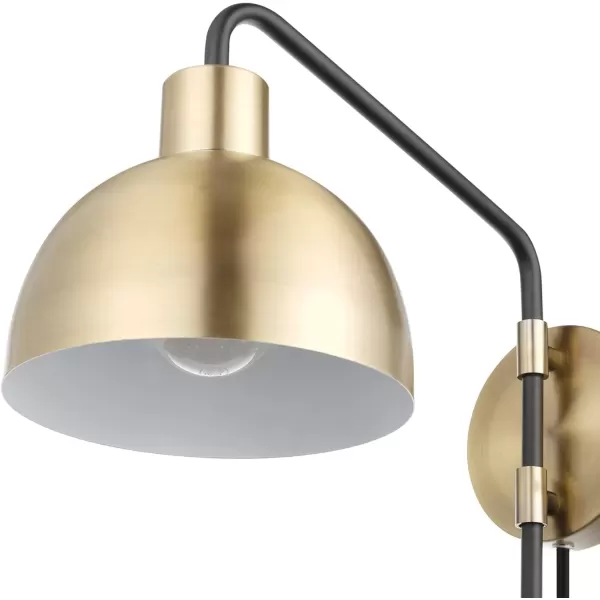 imageGlobe Electric 51719 Dimitri 1Light Plugin or Hardwire Wall Sconce Antique Brass Matte Accent Black Fabric Cord inLine OnOff Switch