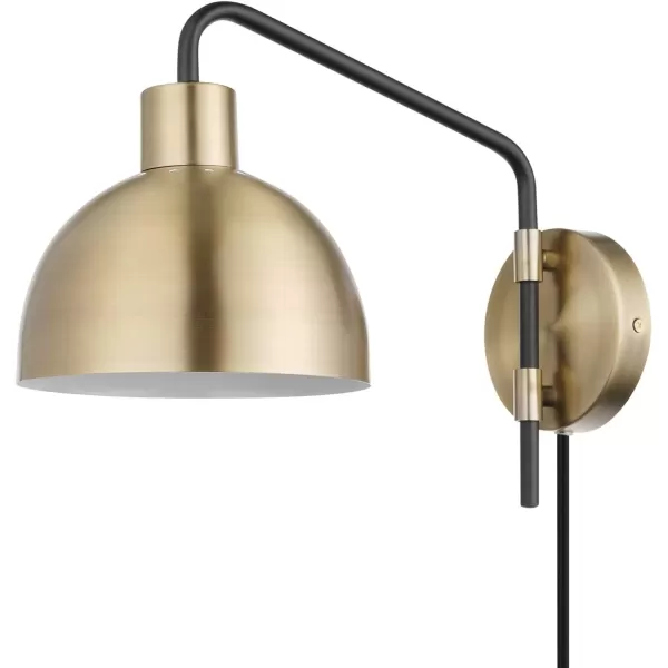 imageGlobe Electric 51719 Dimitri 1Light Plugin or Hardwire Wall Sconce Antique Brass Matte Accent Black Fabric Cord inLine OnOff Switch