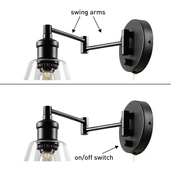 imageGlobe Electric 65311 1Light Plugin or Hardwire Industrial Wall Sconce Dark Bronze Finish OnOff Rotary Switch 6ft Clear Cord Clear Glass Shade Wall Lights for Bedroom Plug in Kitchen SconcesDark Bronze