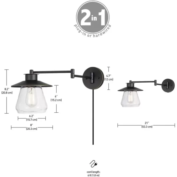 imageGlobe Electric 65311 1Light Plugin or Hardwire Industrial Wall Sconce Dark Bronze Finish OnOff Rotary Switch 6ft Clear Cord Clear Glass Shade Wall Lights for Bedroom Plug in Kitchen SconcesOilRubbed Bronze