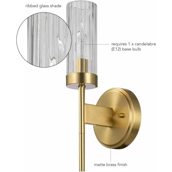 imageGlobe Electric 65311 1Light Plugin or Hardwire Industrial Wall Sconce Dark Bronze Finish OnOff Rotary Switch 6ft Clear Cord Clear Glass Shade Wall Lights for Bedroom Plug in Kitchen SconcesMatte Brass  Ribbed Glass