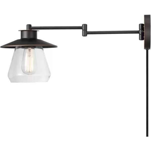 imageGlobe Electric 65311 1Light Plugin or Hardwire Industrial Wall Sconce Dark Bronze Finish OnOff Rotary Switch 6ft Clear Cord Clear Glass Shade Wall Lights for Bedroom Plug in Kitchen SconcesOilRubbed Bronze